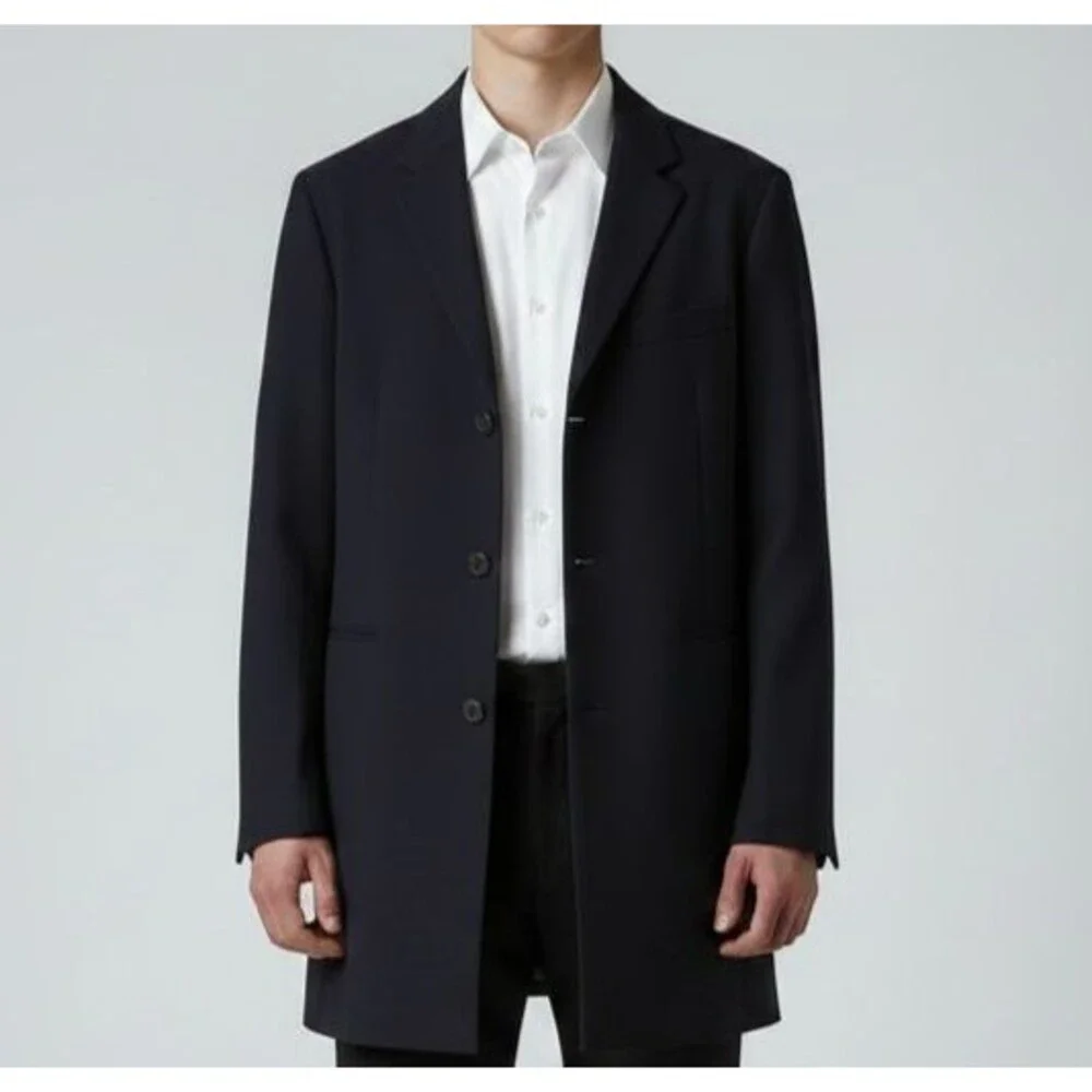 J CREW Ludlow Topcoat Wool Cashmere Men 42L Navy Blue Coat Overcoat Classic